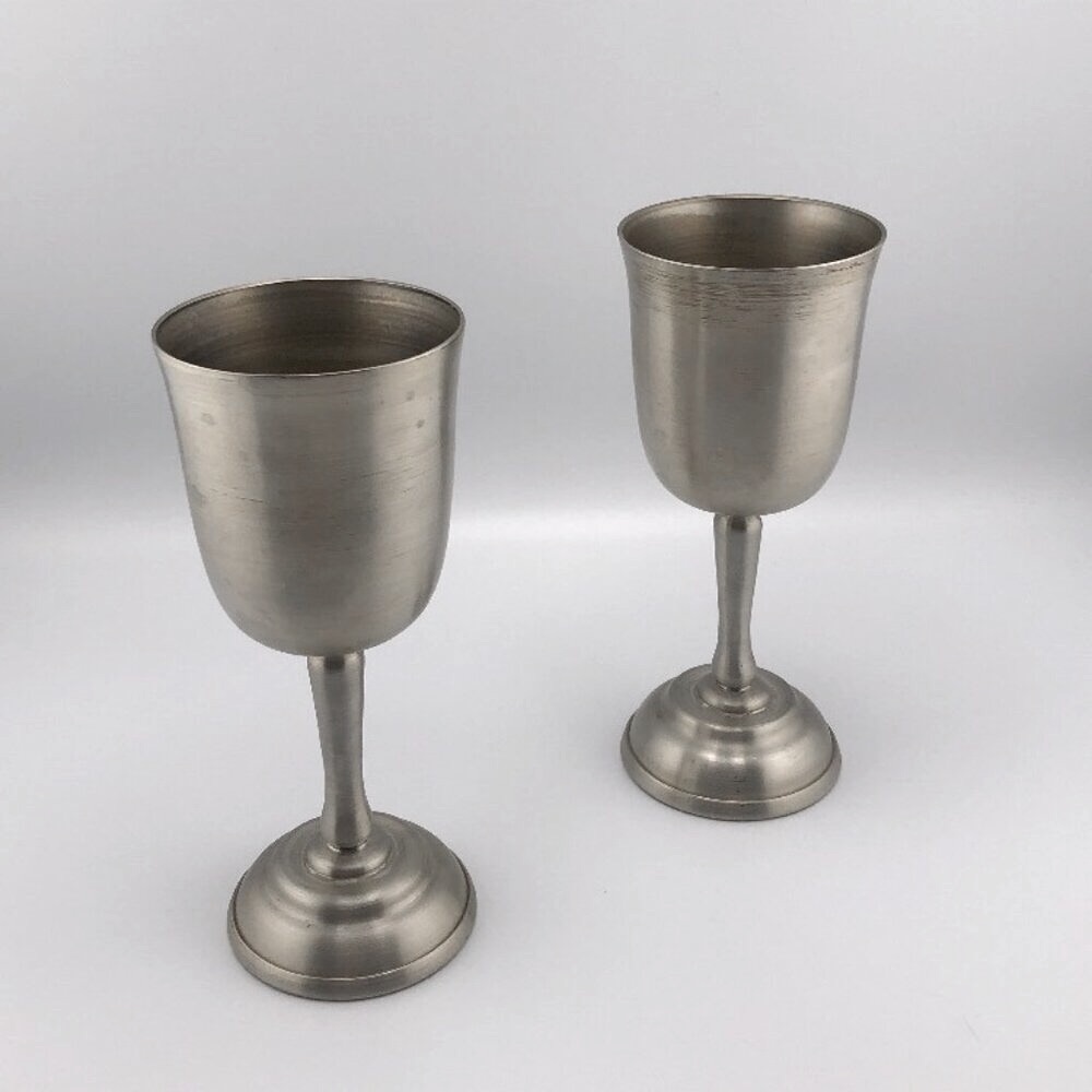 Vintage Pair Pewter Goblets